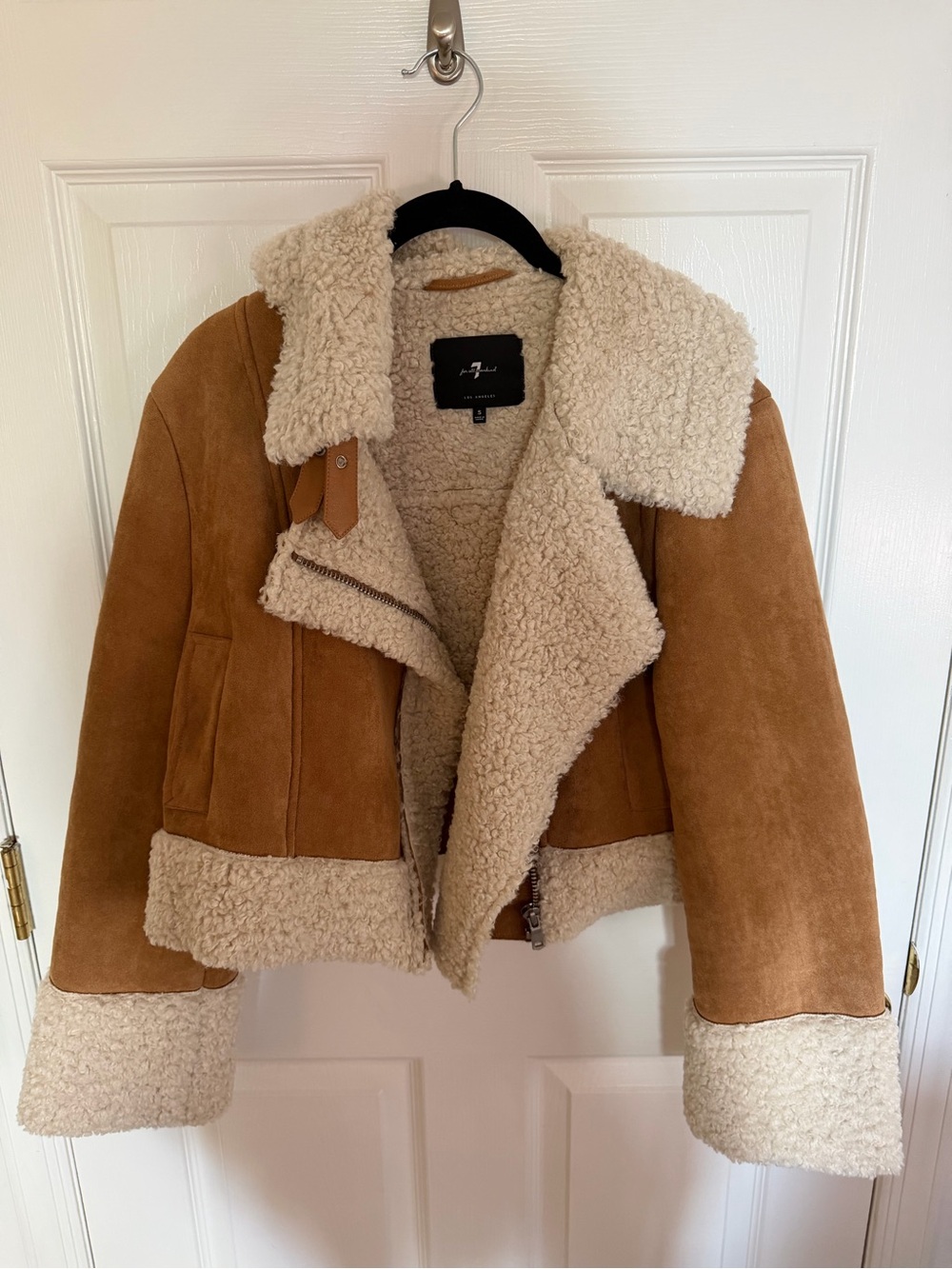 7 For All Mankind Tan and Cream Faux Shearling Aviator Jacket - Picture 5 of 5